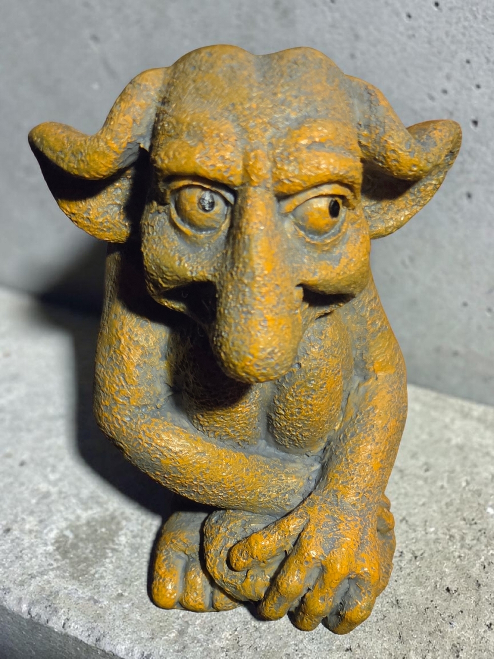 Whimsical Stone-Look Garden Troll Figurine in Rusty Orange and Gray - Picture 3 of 5